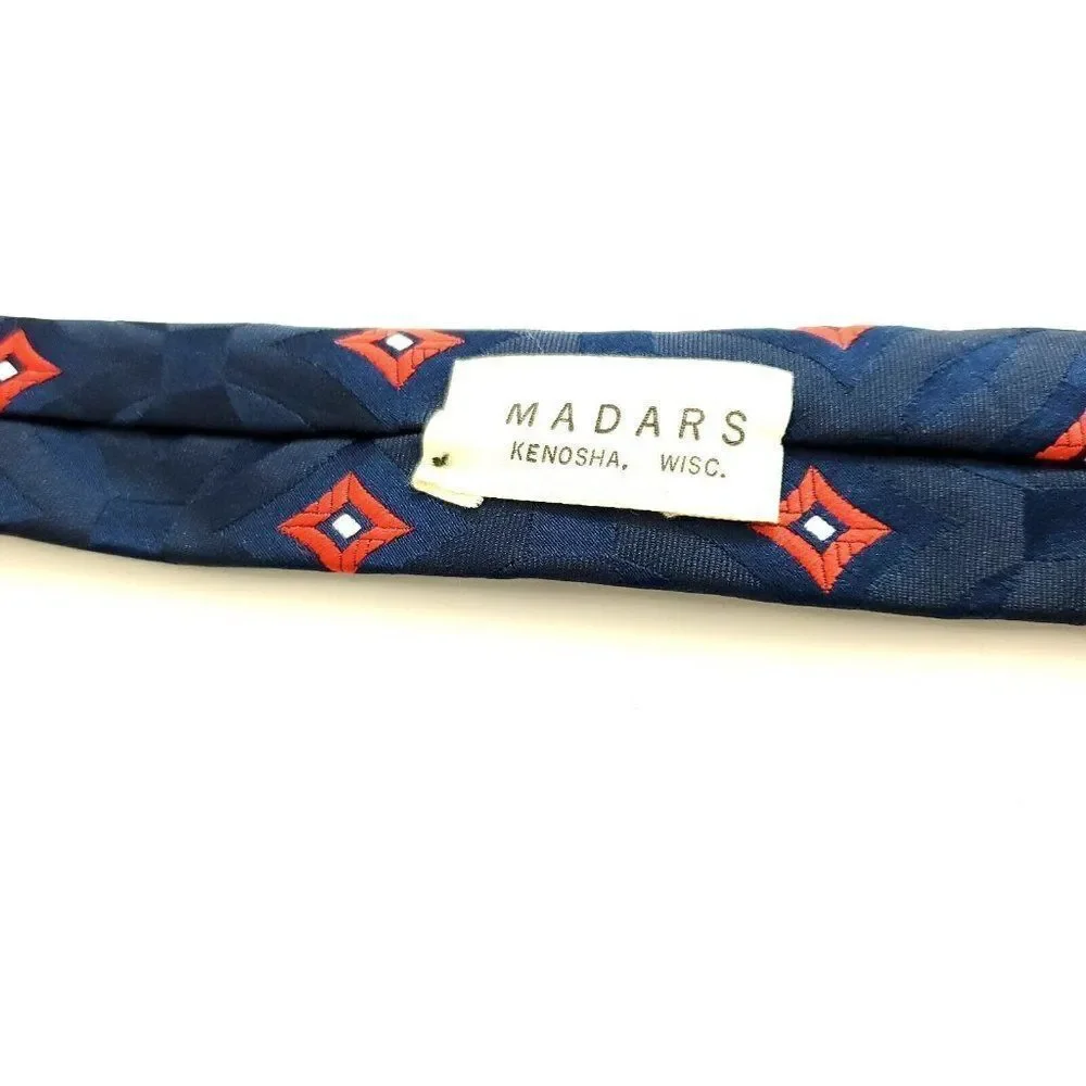 Don Loper Polyester Blue‎ Red Geometric Woven Short Wide Tie